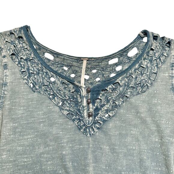 Free People | Women | Luna Embroidered Crochet Eyelet Long Sleeve Top | Medium - Picture 10 of 16